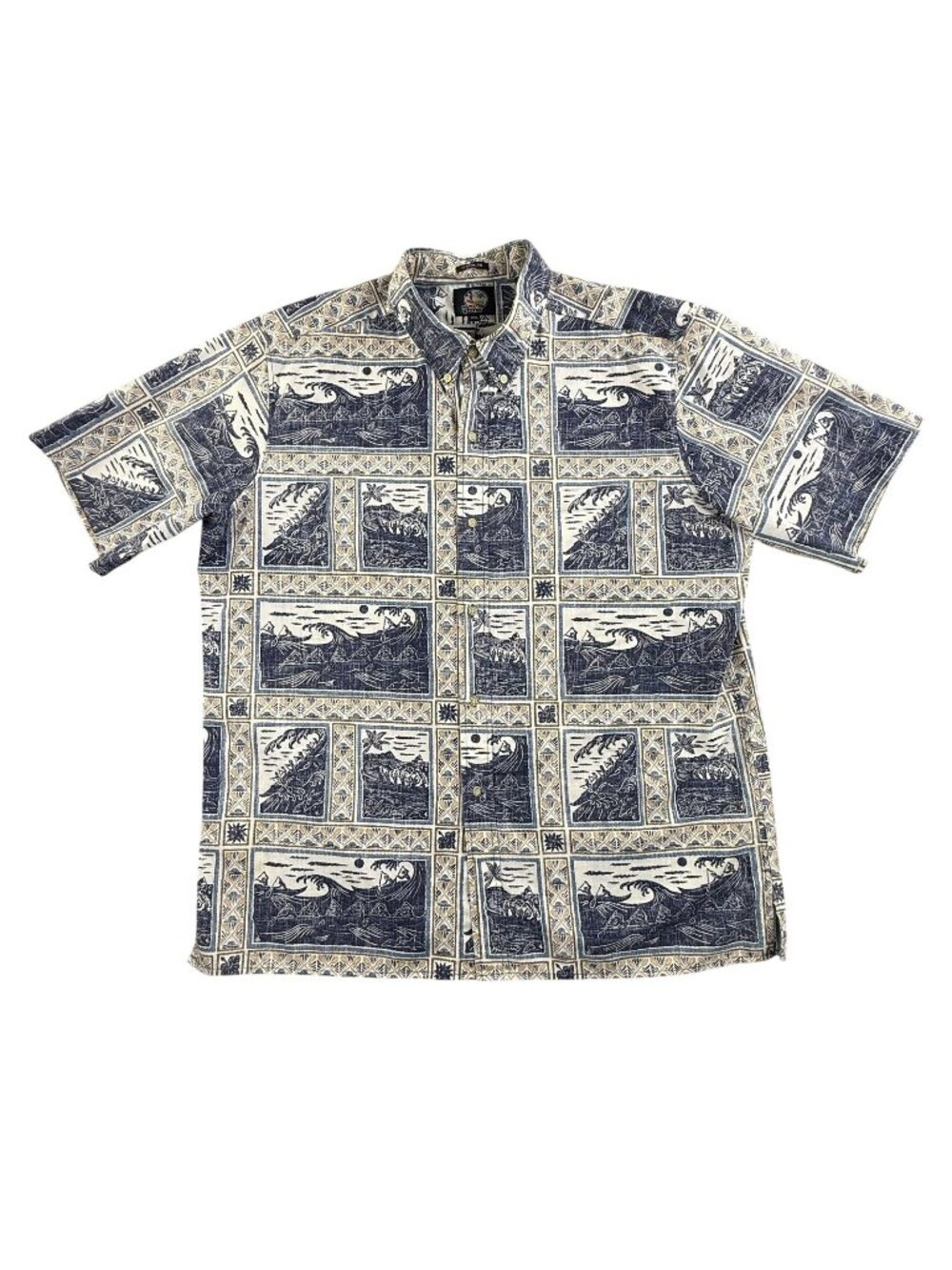 Vintage Reyn Spooner Shirt Mens 2XL Blue Hawaiian Scenic Short Sleeve Nautical
